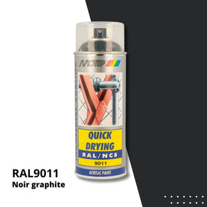 Bombe peinture aérosol acrylique Noir graphite RAL 9011 - MOTIP 400 mL