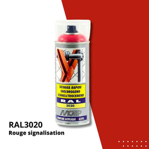 Bombe peinture aérosol acrylique Rouge signalisation RAL 3020 - MOTIP 400 mL