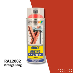 Bombe peinture aérosol acrylique Orangé sang RAL 2002 - MOTIP 400 mL