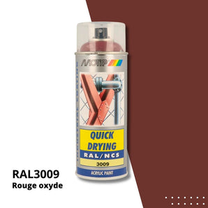 Bombe peinture aérosol acrylique Rouge oxyde RAL 3009 - MOTIP 400 mL