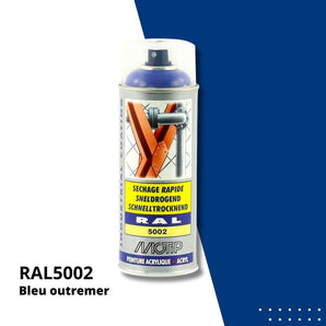 Bombe peinture aérosol acrylique Bleu outremer RAL 5002 - MOTIP 400 mL