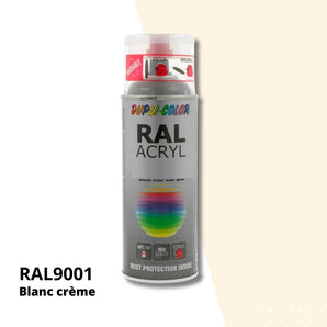 Bombe peinture aérosol acrylique Blanc crème RAL 9001 brillant - DUPLI COLOR 400 mL