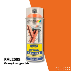 Bombe peinture aérosol acrylique Orangé rouge clair RAL 2008 - MOTIP 400 mL