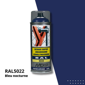 Bombe peinture aérosol acrylique Bleu nocturne RAL 5022 - MOTIP 400 mL