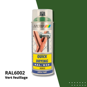 Bombe peinture aérosol acrylique Vert feuillage RAL 6002 - MOTIP 400 mL