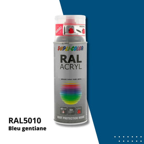 Bombe peinture aérosol acrylique Bleu gentiane RAL 5010 brillant - DUPLI COLOR 400 mL