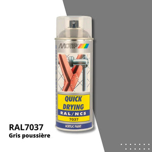 Bombe peinture aérosol acrylique Gris poussière RAL 7037 - MOTIP 400 mL