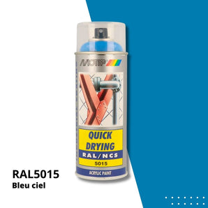 Bombe peinture aérosol acrylique Bleu ciel RAL 5015 - MOTIP 400 mL