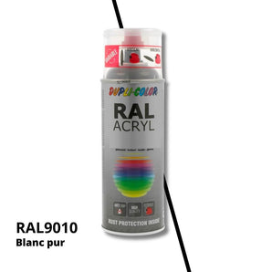 Bombe peinture aérosol acrylique Blanc pur RAL 9010 brillant - DUPLI COLOR 400 mL