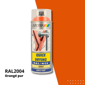 Bombe peinture aérosol acrylique Orangé pur RAL 2004 - MOTIP 400 mL