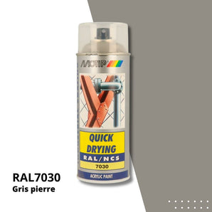 Bombe peinture aérosol acrylique Gris pierre RAL 7030 - MOTIP 400 mL