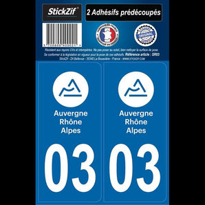 Adhésifs région département 03 auvergne rhone alpes x2 - STICKZIF