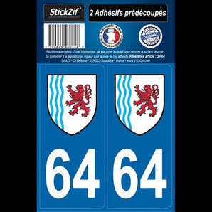 Adhésifs région département 64 nouvelle aquitaine x2 - STICKZIF