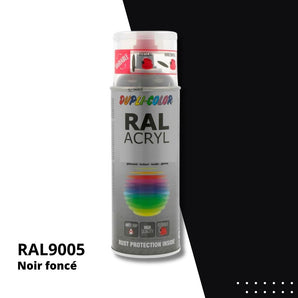 Bombe peinture aérosol acrylique Noir foncé RAL 9005 brillant - DUPLI COLOR 400 mL