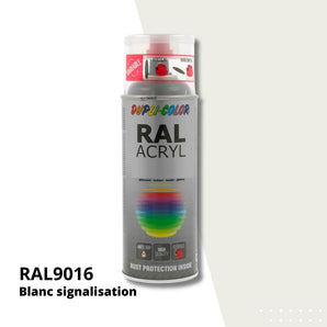 Bombe peinture aérosol acrylique Blanc signalisation RAL 9016 brillant - DUPLI COLOR 400 mL