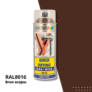 Bombe peinture aérosol acrylique Brun acajou RAL 8016 - MOTIP 400 mL