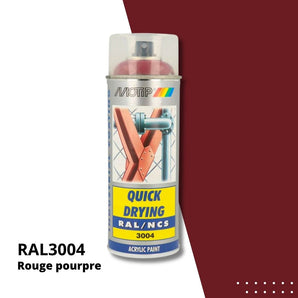 Bombe peinture aérosol acrylique Rouge pourpre RAL 3004 - MOTIP 400 mL