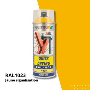 Bombe peinture aérosol acrylique Jaune signalisation RAL 1023 - MOTIP 400 mL