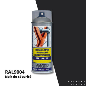 Bombe peinture aérosol acrylique Noir de sécurité RAL 9004 - MOTIP 400 mL