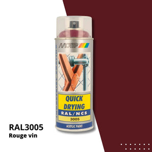 Bombe peinture aérosol acrylique Rouge vin RAL 3005 - MOTIP 400 mL