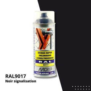 Bombe peinture aérosol acrylique Noir signalisation RAL 9017 - MOTIP 400 mL