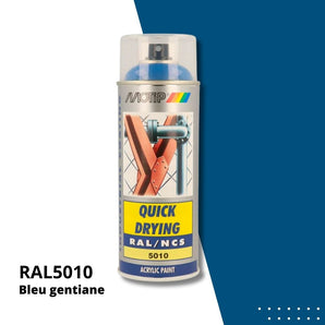 Bombe peinture aérosol acrylique Bleu gentiane RAL 5010 - MOTIP 400 mL