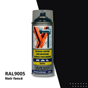 Bombe peinture aérosol acrylique Noir foncé RAL 9005 - MOTIP 400 mL