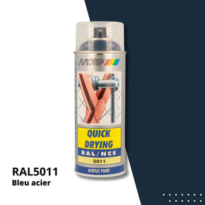 Bombe peinture aérosol acrylique Bleu acier RAL 5011 - MOTIP 400 mL