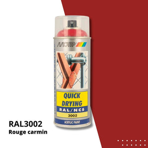 Bombe peinture aérosol acrylique Rouge carmin RAL 3002 - MOTIP 400 mL