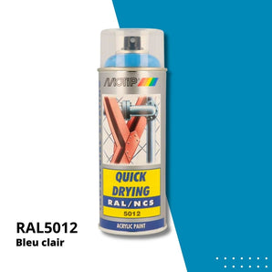 Bombe peinture aérosol acrylique Bleu clair RAL 5012 - MOTIP 400 mL