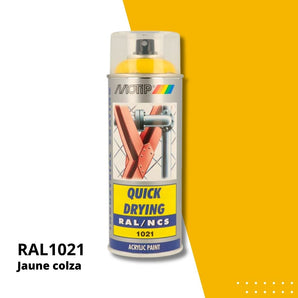 Bombe peinture aérosol acrylique Jaune colza RAL 1021 - MOTIP 400 mL