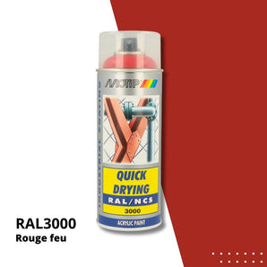 Bombe peinture aérosol acrylique Rouge feu RAL 3000 - MOTIP 400 mL