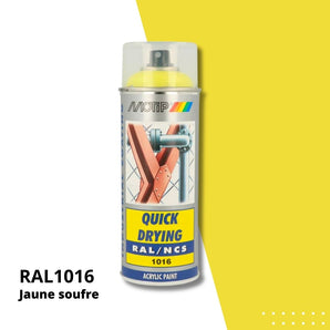 Bombe peinture aérosol acrylique Jaune soufre RAL 1016 - MOTIP 400 mL