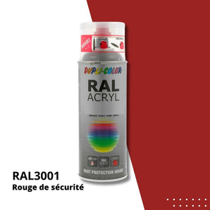 Bombe peinture aérosol acrylique Rouge de sécurité RAL 3001 brillant - DUPLI COLOR 400 mL