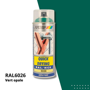 Bombe peinture aérosol acrylique Vert opale RAL 6026 - MOTIP 400 mL