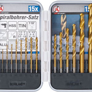 Jeu de forets hélicoïdaux HSS | traitement au nitrure de titane | 1,5 - 10 mm | 15 pièces - DIY