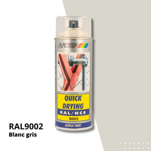 Bombe peinture aérosol acrylique Blanc gris RAL 9002 - MOTIP 400 mL