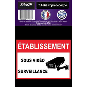 ADHESIF PRE DECOUPE ETABLISSEMENT SOUS VIDEO SURVEILLANCE X1 - STICKZIF - SNQR MOTORS