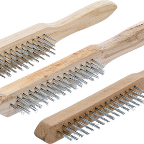 Jeu de brosses à fil d’acier | Manche en bois | 2-, 3-, 4-rangées | 3 pièces - DIY