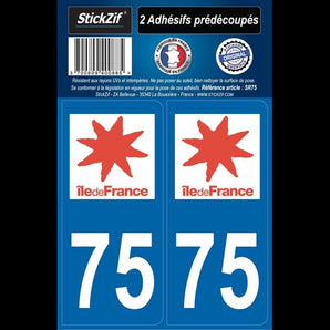 ADHESIFS REGION DEPARTEMENT 75 ILE DE FRANCE X2 - STICKZIF - SNQR MOTORS