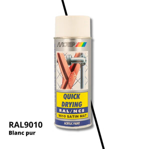 Bombe peinture aérosol acrylique Blanc pur RAL 9010 - MOTIP 400 mL