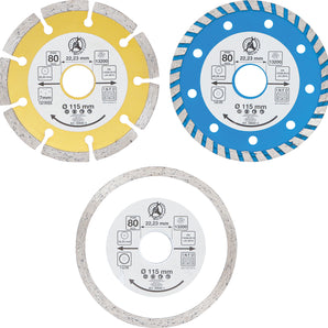 Jeu de disques de coupe au diamant | Ø d’perçage frontal 20 mm | Ø 115 mm | 3 pièces - DIY