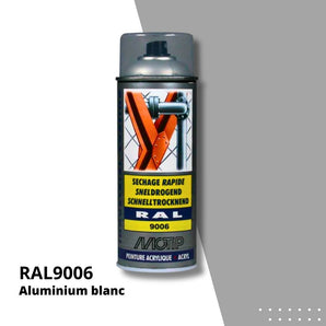 Bombe peinture aérosol acrylique Aluminium blanc RAL 9006 - MOTIP 400 mL