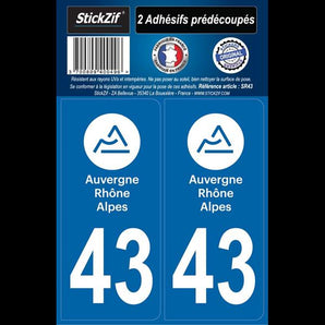 ADHESIFS REGION DEPARTEMENT 43 AUVERGNE RHONE ALPES X2 - STICKZIF - SNQR MOTORS